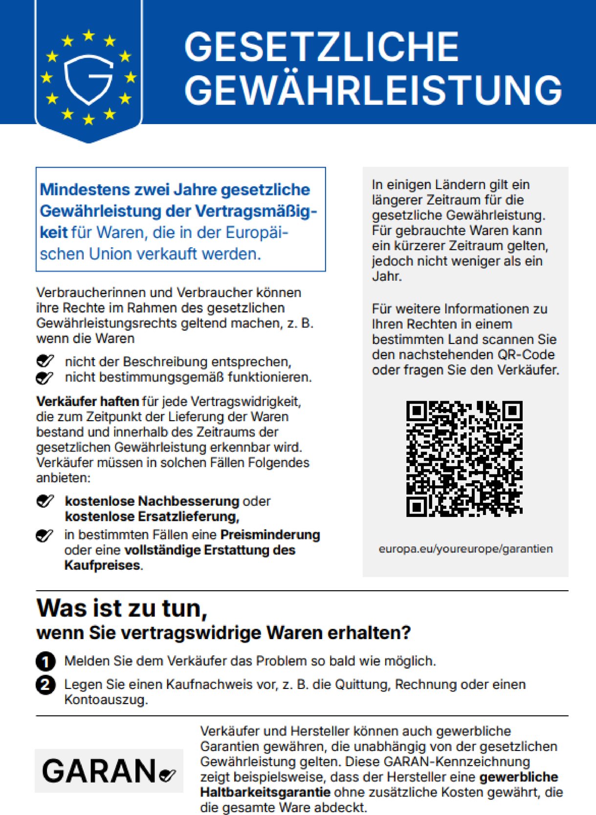 Gesetzliche Gew�hrleistung Label
